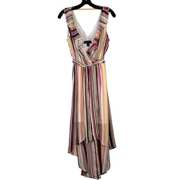 BCX Stripe V-neck Belted Maxi Dress Large - Picture 1 of 8